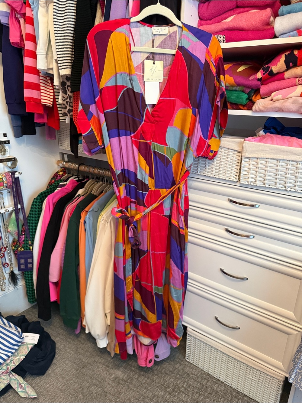 Diane Von Furstenberg Abstract Colorblock Wrap Dress - Red, Purple, Gold, Blue